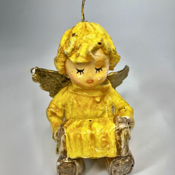 VTG Paper Mache Christmas Angel Ornament Playing Instrument Holiday Lot Of 3 - Picture 6 of 7